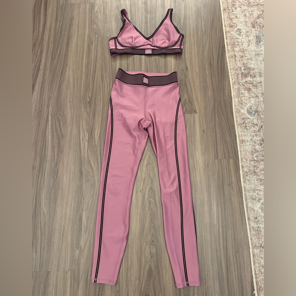 ALO Yoga Pink Two-Piece Sports Bra and High-Waist Leggings Set